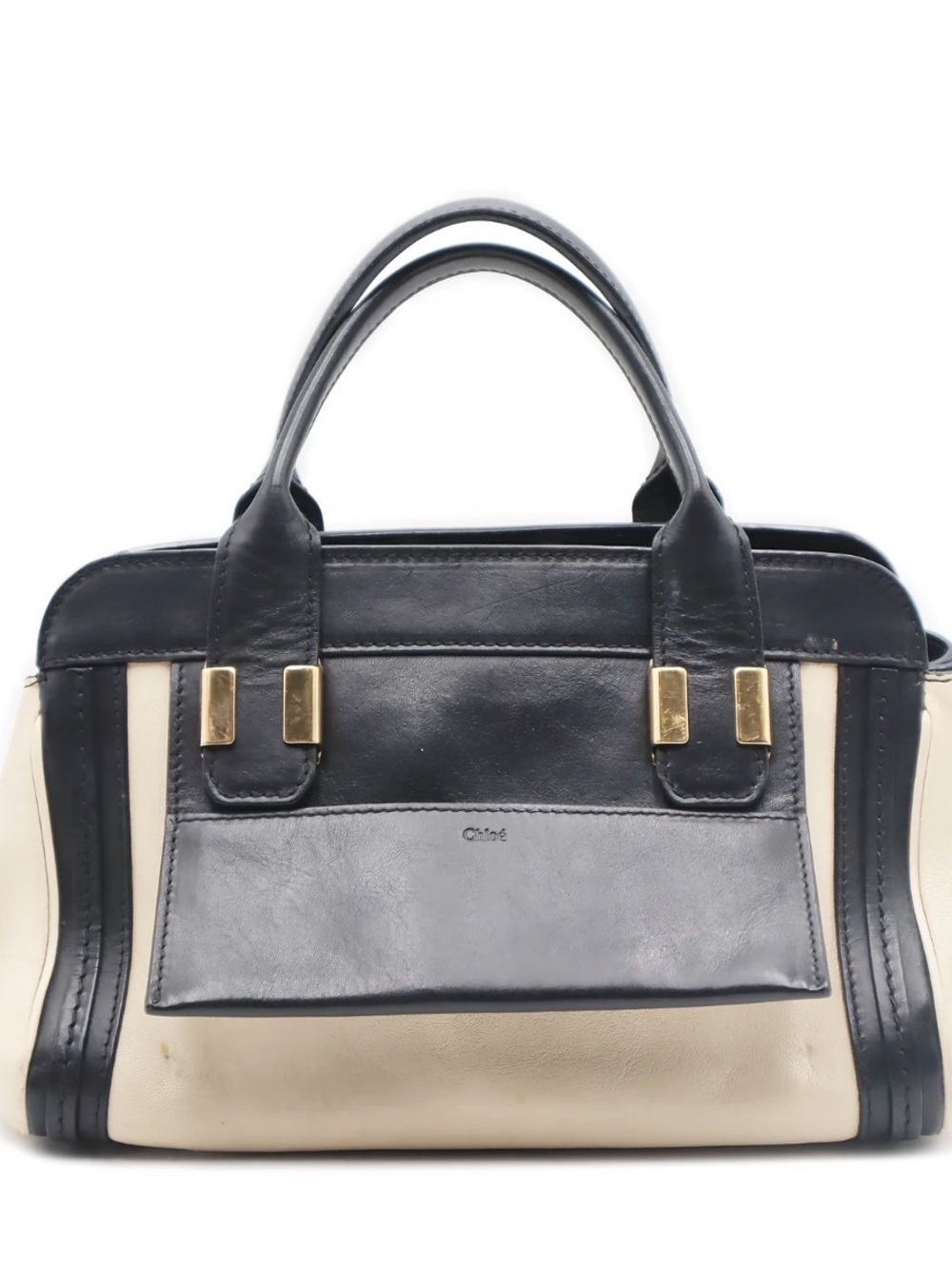 Chloé Alice Bag Two-Tone Black and Cream Leather Crossbody Satchel